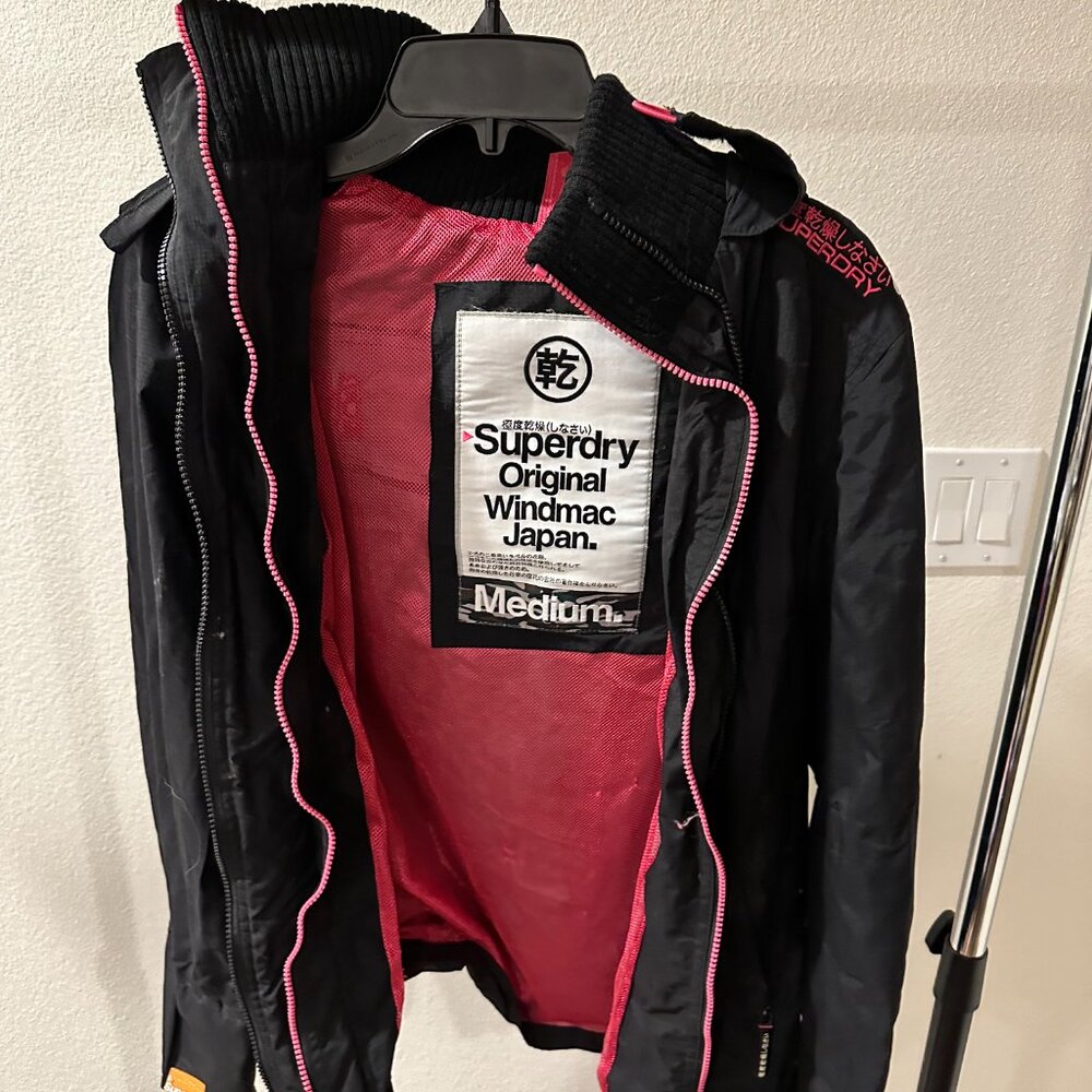 Superdry Black and Pink Windmac Jacket Size M - Picture 4 of 15